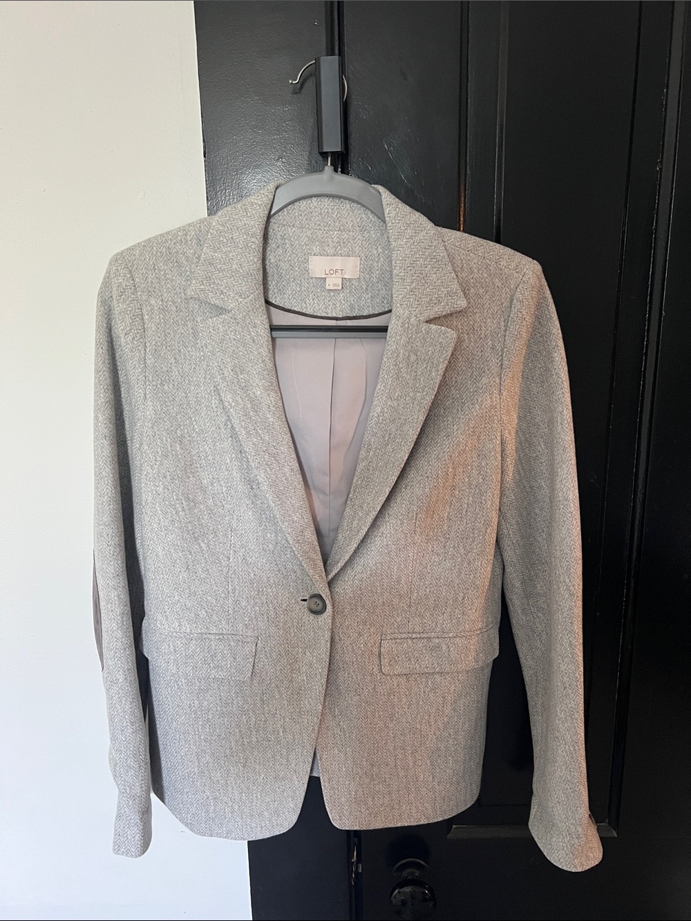 LOFT Light Gray Single-Button Blazer with Notched Lapel